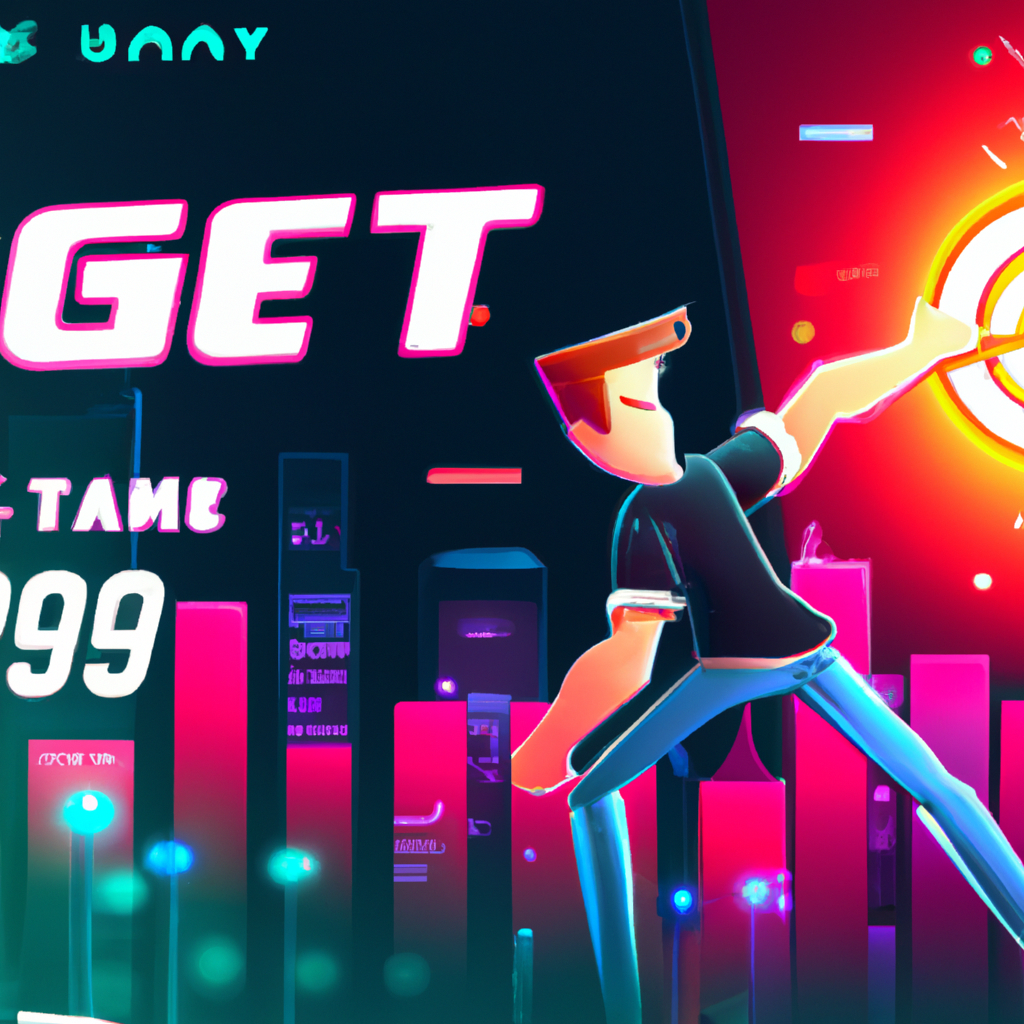 Colorful stylized game scene — player dash, neon skyline